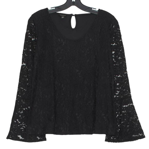 Talbots Top Lace Bell Sleeve Whimsigoth Boho Romantic Minimalist Goth Black XS - Picture 1 of 5